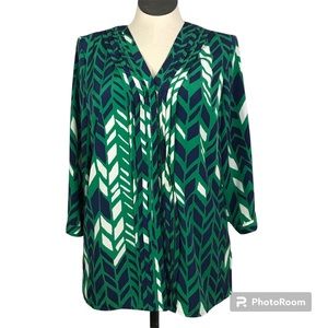 Coldwater creek button up shirt women’s size L(14) multicolor 3/4 sleeve V-Neck